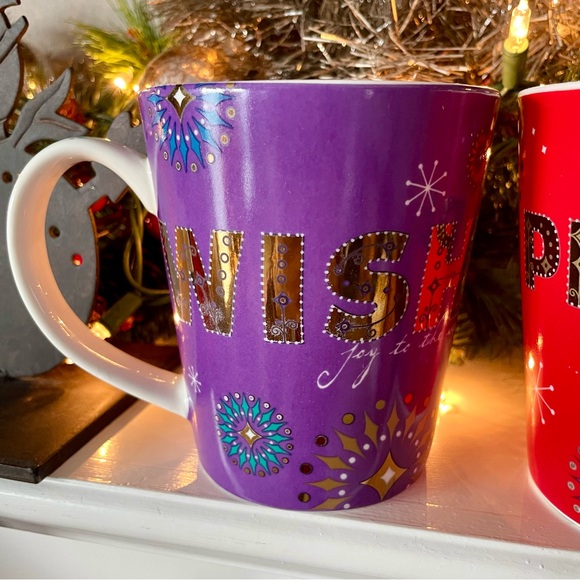 Starbucks•Holiday 2006•Set of Two (2) Mugs~PEACE (Red)+WISH (Purple)•14 fl oz - Picture 5 of 12